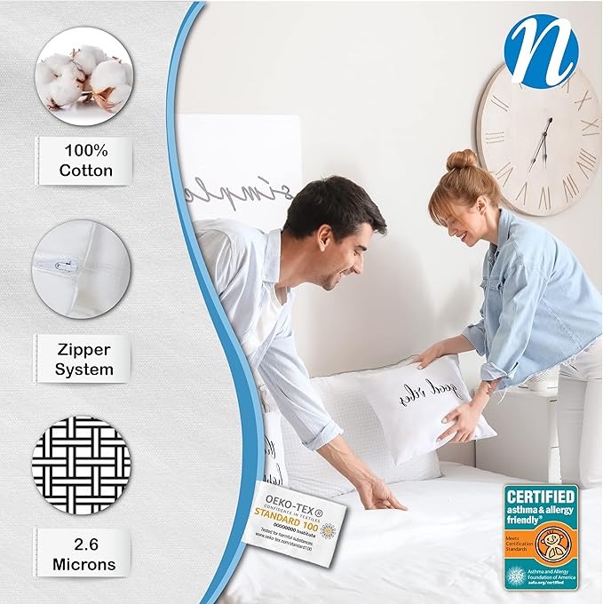National Allergy Superior 100% Cotton Twin Mattress Protector Zippered - 39" x 75" x 12" - Hypoallergenic Bed Encasement - Breathable Dust Proof Cover - AAFA & Oeko-TEX Standard 100 Certified