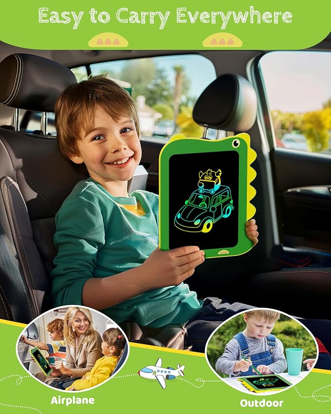 TEKFUN Toddler Boy Toys, LCD Writing Tablet for Kids, Doodle Board Dinosaur Toys, Travel Essentials Toys for 3 4 5 6 Year Old Boys Girls, Easter Birthday Christmas Gifts (8.5inch Green)