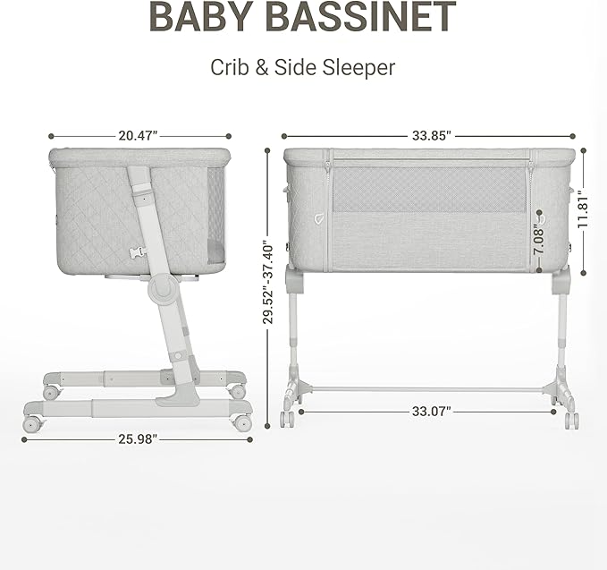 Baby Bassinets, 9 Height Adjustable Bedside Bassinet for Baby, Bedside Sleeper Bassinet with Breathable Mesh and Lockable Wheels, New Born Baby Essentials Must Haves