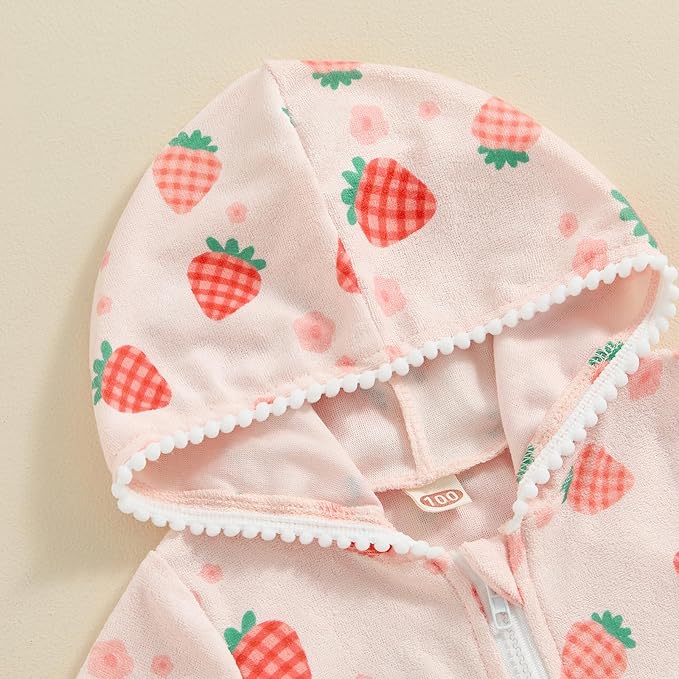 Girls Hooded Zip Terry Coverups Swimsuit Kids Baby Girl Floral Print Short Sleeve Swim Cover-Up Swimwear