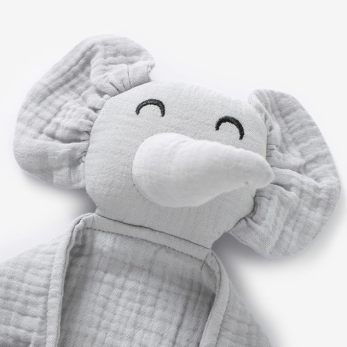 Organic Elephant Loveys for Babies,Muslin Baby Security Blankets for Babies,Soft Elephant Baby Stuffed Animals for Newborn,Baby Snuggle Toy,Baby Gift for Boys and Girls (Grey)