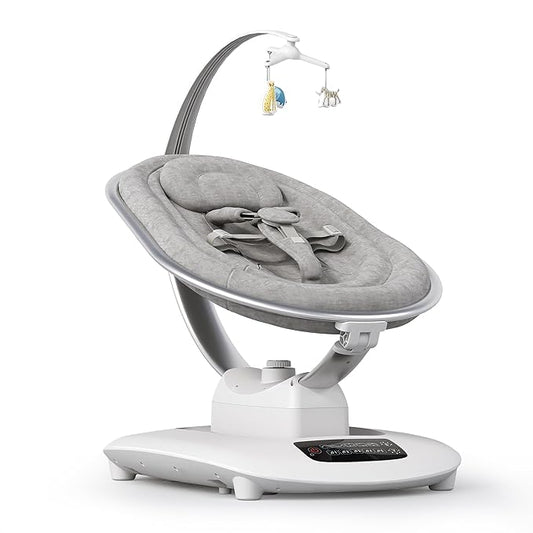 AMKE Luxury Electric Baby Swing for Infants - 5 Swing Motions, Quiet 45dB Motor, Touchscreen Control Panel Adjustable Recline, 5 Buit-in Songs - Newborn Rocker with Detachable Toys