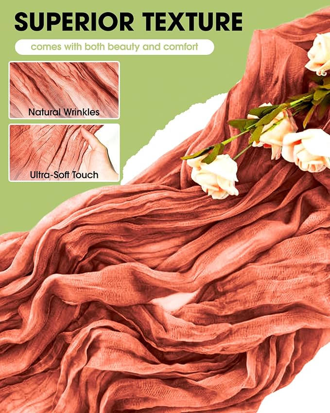 Pureegg 2-Pack Cheese Cloths Table Runner, 120'' Boho Table Cloth Decorations for Party, Baby Shower, Wedding and Farmhouse, Fabric Room Decor, Terracotta