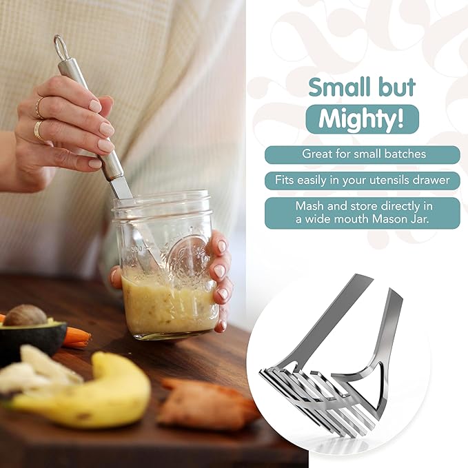 Mighty Masher, Baby Food Masher for Starting Solids Essentials, Baby-Led Weaning Mini Avocado and Potato Masher, Stainless Steel Potato Smasher Tool