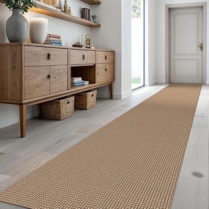 KOZYFLY Extra Long Runners for Hallways 2.6x18 ft Washable Kitchen Runner Non Slip Rubber Backed Hallway Rug Cotton Entryway Runner Rug Floor Carpet for Indoor Hall, Kitchen, Stair, Tan/Orange/Brown