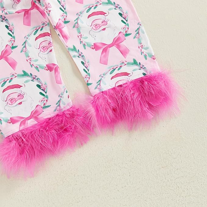 Toddler Kids Baby Girl Solid Pjs Ruffle Long Sleeve Button Shirt Top and Pants Cotton 2Piece Pajamas Set