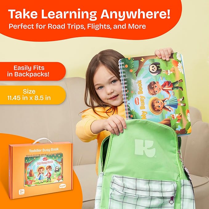 Toddler Busy Book – Montessori Activity Book for 3+ Year Olds – 14 Interactive Learning Pages with Matching, Tracing & Puzzles – Preschool Educational Toy for Fine Motor Skills & Early Development