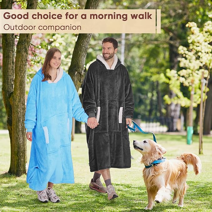 yescool Wearable Blanket Hoodie - birthday gifts for Adults/Women/mom, Flannel Cozy Sherpa Fleece Blanket Sweatshirt with Hood, Pocket & Sleeves, Large, One Size Fits All (Turquoise)