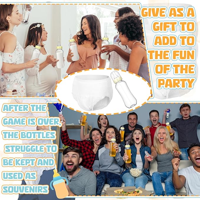 Hushee 12 Sets Funny Plastic Bottle Chug Baby Shower Games Diaper Baby Shower Game Gender Reveal Race Gifts Decoration for Adults Boys Girls (White)