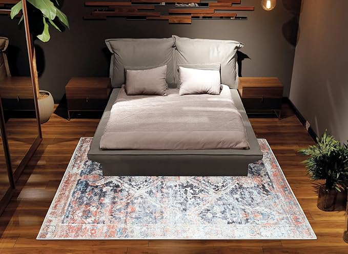 Bloom Rugs Washable Non-Slip 6' x 9' Rug - Orange/Black Traditional Area Rug for Living Room, Bedroom, Dining Room, and Kitchen - Exact Size: 6' x 9'