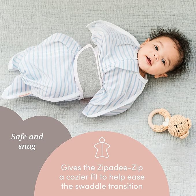 SleepingBaby Zipadee-Zip Transition Swaddle (Happy Wolf, Small for 4-8 Months) and Snuggle Strap (Grey, One Size) - Wearable Baby Blanket and Accessory for Easy Diaper Changes - Polyester, Spandex