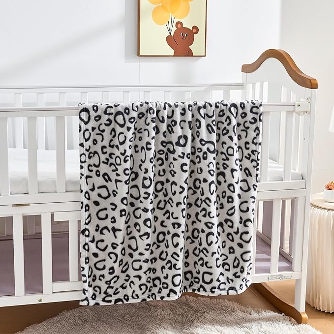 Yurhap Leopard Print Baby Blanket Fleece Baby Blankets for Boys, Ultra Soft Cozy Fluffy Infant Toddler Newborn Receiving Gifts for Crib Stroller, 30x40 Inch, Grey