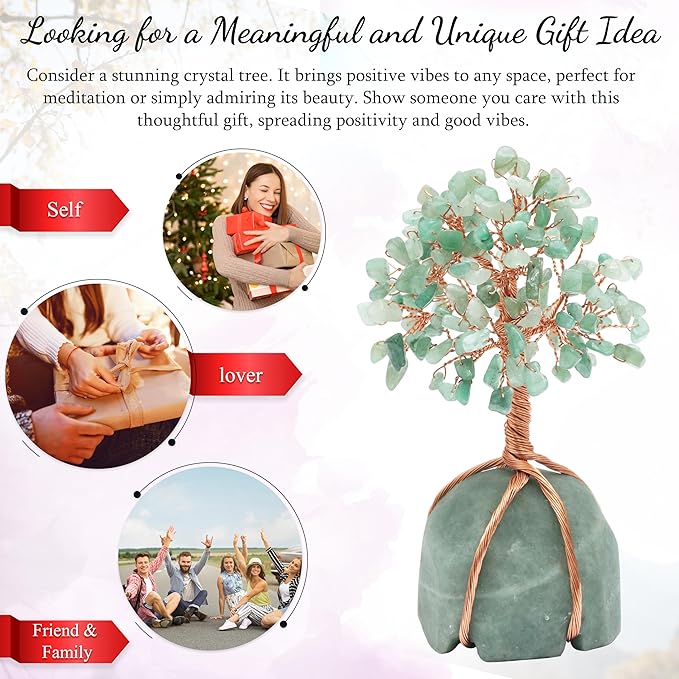 Green Aventurine Crystal Tree of Life - Chakra Positive Energy, Handmade Chakra Tree with Green Healing Crystals and Copper Wire - Feng Shui Decor