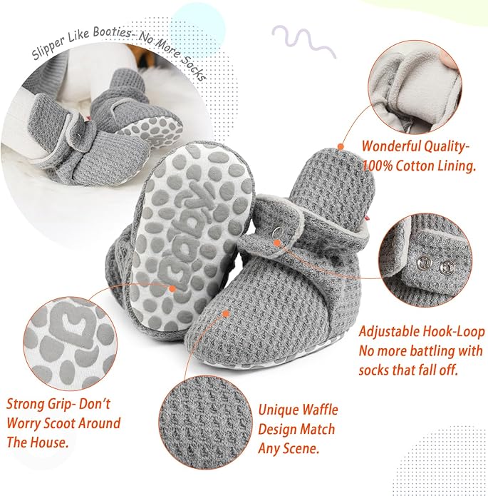 Sawimlgy Newborn Infant Baby Girl Boy Cotton Booties Stay On Sock Slippers Soft Bedroom Shoes Non-Skid Ankle Boots With Grippers Toddler Crib Warm Shoe First Walker Birthday Shower