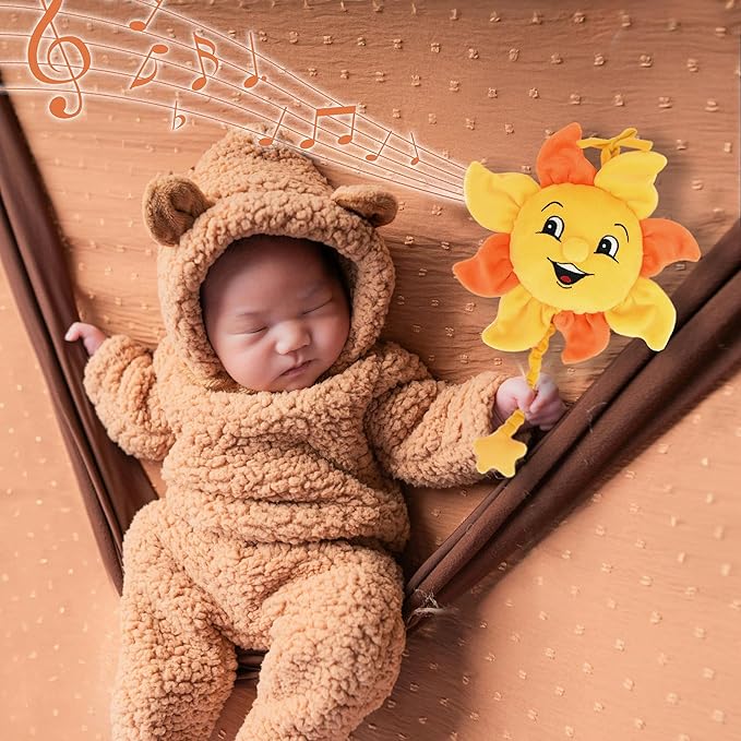 Newborn Baby Musical Toy for Infant 0,3,6,12 Months, Soft Hanging Plush Stroller Toy for 6 to 12 Months Baby with You are My Sunshine Music, Brighten Boy and Girl's Bed,Carseat and Room