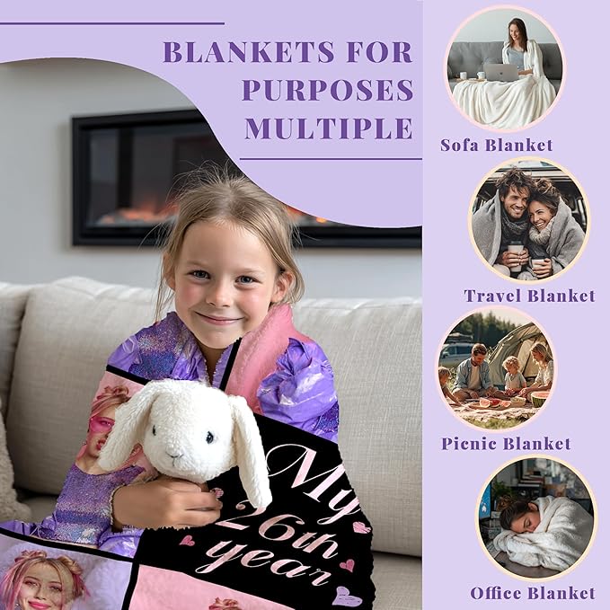Custom Personalized 9 Photo Collage Blanket Thow Gifts with Text, Customized Pictures Blankets Gift for Christmas Birthday Thanksgiving Adults Kids Dad Mom Girlfriend Boyfriend (8 Myself)