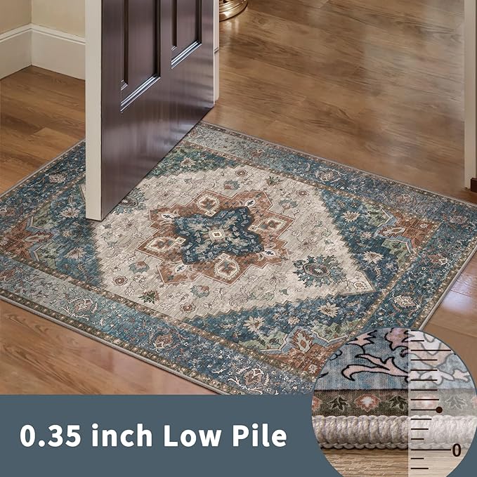 Ciicool Washable Vintage Runner Rug - 2'6" x 10' ft Hallway Carpet, Boho Low Pile Long Non Slip Soft Stair Runner Kitchen Carpet Indoor Oriental Throw for Living Room Bathroom Entry