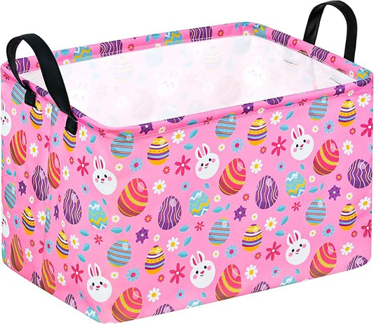 Easter Gift Basket Eggs Storage Basket Kids Toys Storage Basket Organizer Box Clothes Laundry Hamper Bunny Nursery Basket with Handles