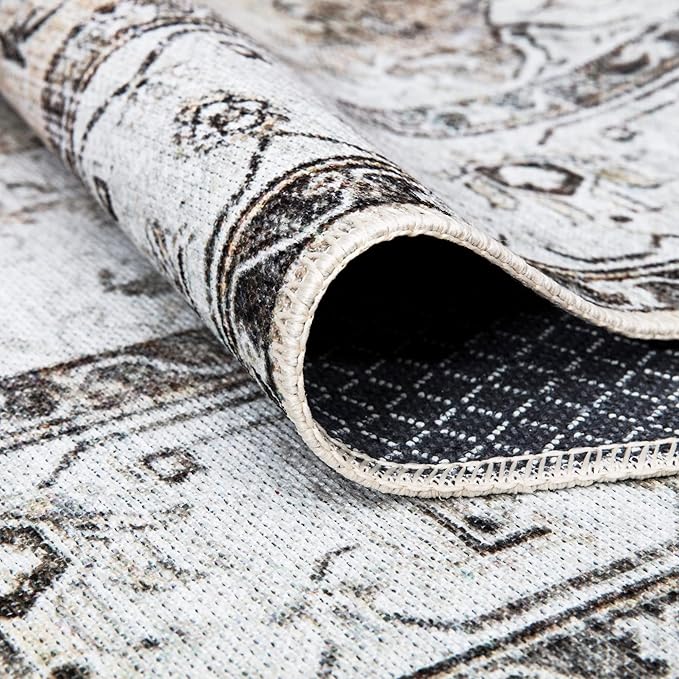 Bloom Rugs Washable Non-Slip 7 ft Runner - Brown/Beige/Charcoal Traditional Runner for Entryway, Hallway, Bathroom, and Kitchen - Exact Size: 2.5' x 7'