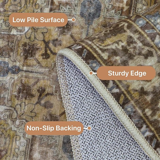 GENIMO 2'6''x14 Runner Rugs for Hallway, Machine Washable Non Slip Vintage Rugs, Low Pile Lightweight Soft Print Rug for enrtyway, Corridor, Home Office, Kitchen, Rustic Brown