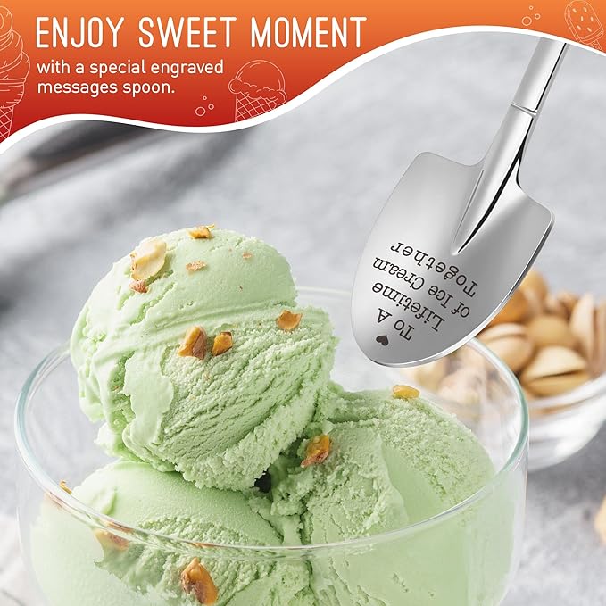Funny Ice Cream Spoons Gift for Ice Cream Lovers, To A Lifetime Of Ice Cream Together, Engraved Spoon Gifts for Couple, His Her Ice Cream Spoons, Engagement Gifts for Couples