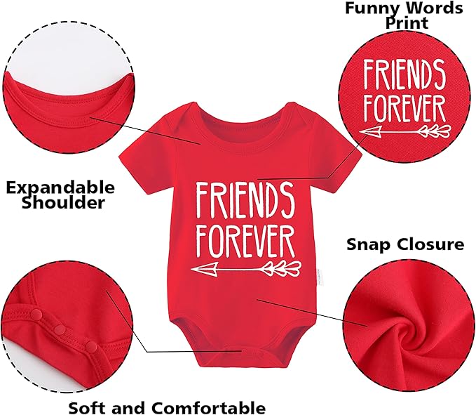 YSCULBUTOL Baby Twins Bodysuits Best Friends Forever Baby Clothes Set with Bibs Girl Outfit with hat