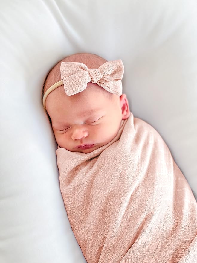 Premium Swaddle Blanket by BWD - Bamboo Viscose & Organic Cotton - Baby Girl Swaddle Set for Newborns and Infants, Muslin Baby Blanket, Ultra-Soft Luxury - 47 Inches (Dusty Blush)