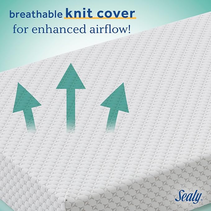 SEALY BABY OmniPedic Refresh Breathable Crib Mattress, GREENGUARD Gold Certified, Made in USA, Removable Knit Cover, 2 Stage, Toddler Bed Fit, Safety & Quality Tested, 52x28