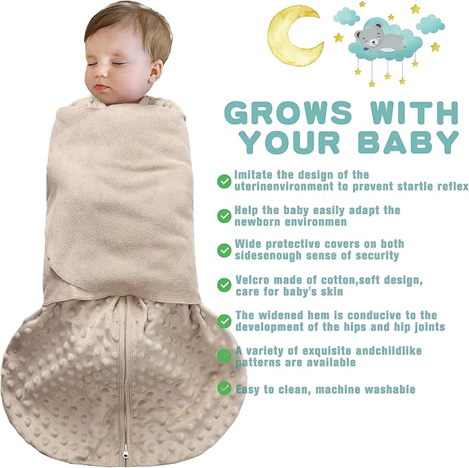 Fleece Newborn Sleep Sack Baby Swaddle,3-Way Adjustable Wearable Blanket,2 Pack Fleece Swaddling Sleeping Bag TOG 2.0, (Brown & Dark Green, 3-6 Months)