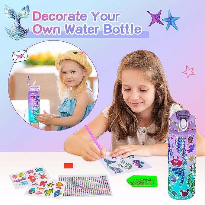 Cherry Tale Mermaid Toys Gifts for Girls 4-6 7 8 9 10 Years Old, Girls Birthday Gifts Set with Light Up Star Pillow Diary Plush DIY Water Bottle Kits, for Daughter Niece Christmas
