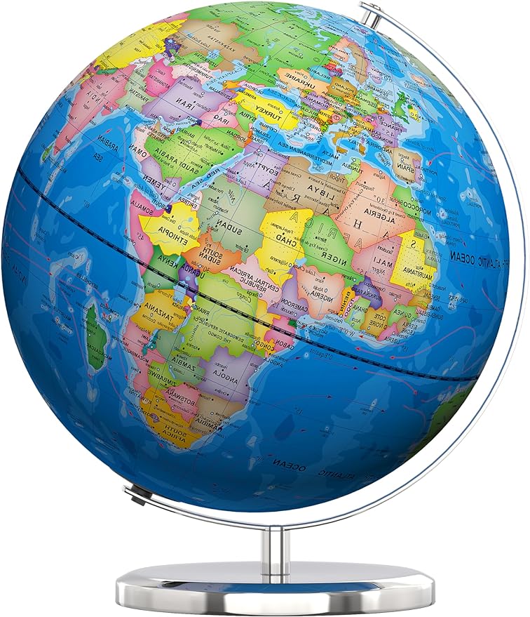 SOUNDANCE 13 Inch World Globe with Stable Heavy Metal Base, Educational Globe for Kids Learning, Large Globes Lamp with Colorful HD World Map Details, LED