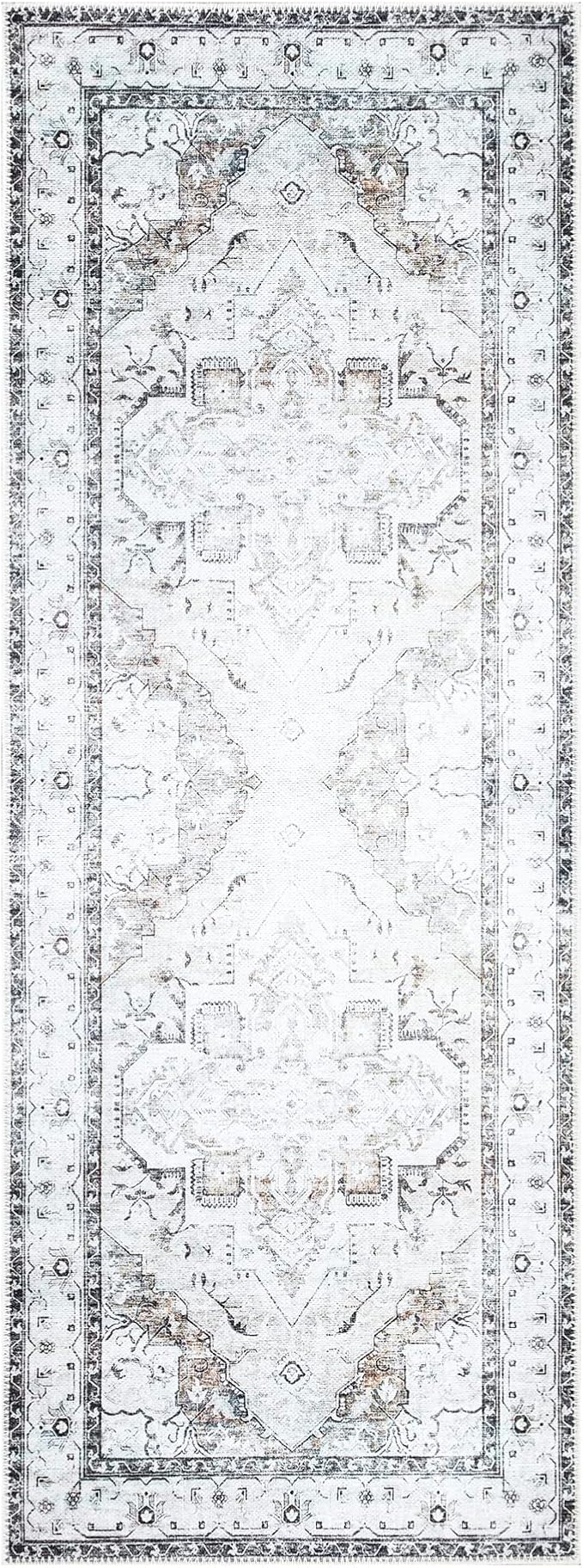 Bloom Rugs Washable Non-Slip 7 ft Runner - Brown/Beige/Charcoal Traditional Runner for Entryway, Hallway, Bathroom, and Kitchen - Exact Size: 2.5' x 7'
