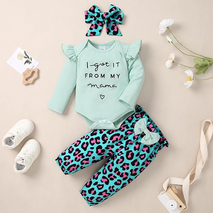 DISAUR Baby Girls Clothes Newborn Infant Baby Girls Outfit Long Sleeve Ruffle Romper Floral Pants Headband Sets 0-18 Months