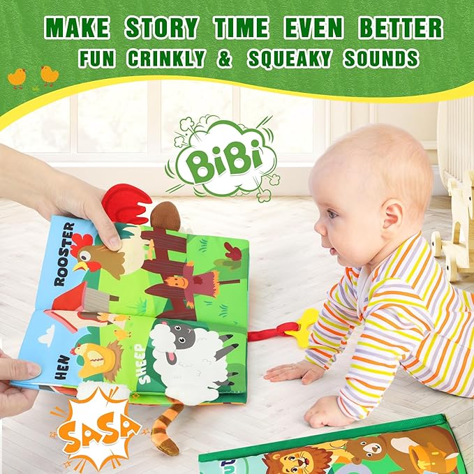Soft Baby Book - Baby Toy - Newborn Boys Girls Shower Gift - Tummy Time Toy for Infant 0-6 6-12 Months - Touch and Feel Sensory Crinkle Book with Teether for Toddler