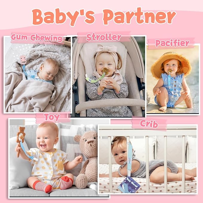 Babygoal Doll Pacifier Clips with Pacifier Case, 6 Pack Binky Paci Holder Clips and Leash for Boys and Girls Fits for Most Pacifier, Binkie Styles & Baby Teethers & Toys and Gift 6PS33-GZ