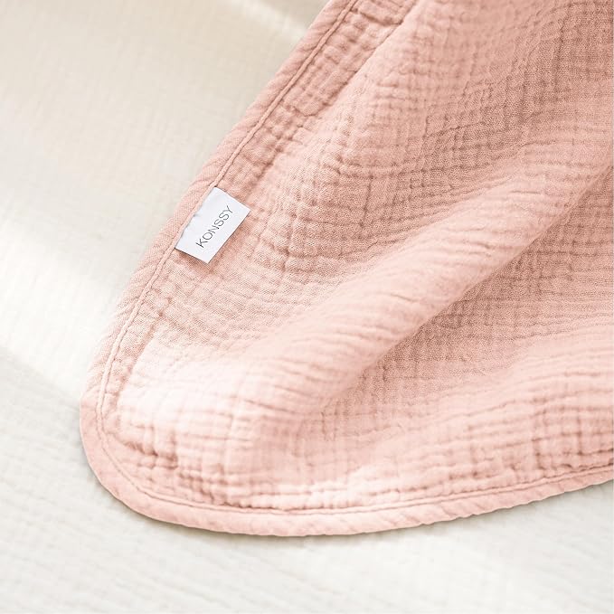 Konssy Muslin Baby Blankets for Girls Boys, 100% Cotton Crib Blanket for Infant Toddler, Super Soft and Lightweight Nursery Swaddling Wrap 40"x36" (Pink)