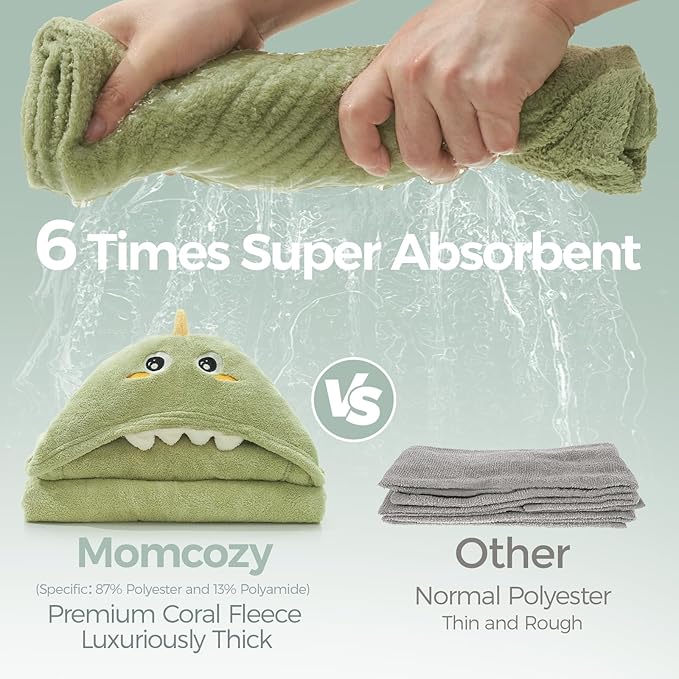 Momcozy Hooded Baby Towels-Visualize Health Label - Soft & Absorbent Coral Fleece Towel for Comfort & Warm - Bath Essential or Shower Gift for Newborn, Toddler and Kids (Large 28 x 55 Inch, 2 Pack)