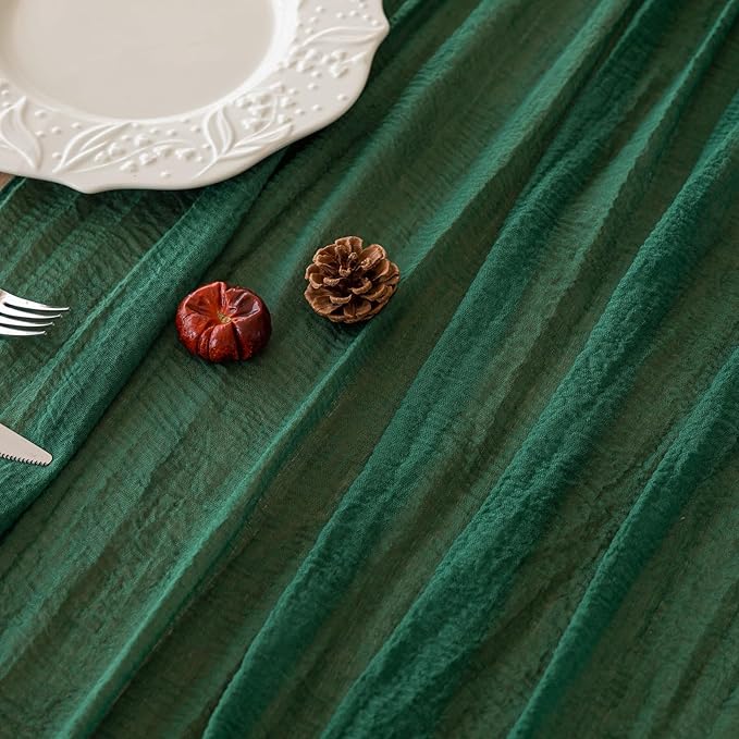 Table Runner Emerald Green Cheesecloth Gauze 120 Inch 10 FT Rustic Boho Cheese Cloth Table Runner for Wedding Baby Shower Bridal Shower Party Long Sheer Holiday Home Decorations