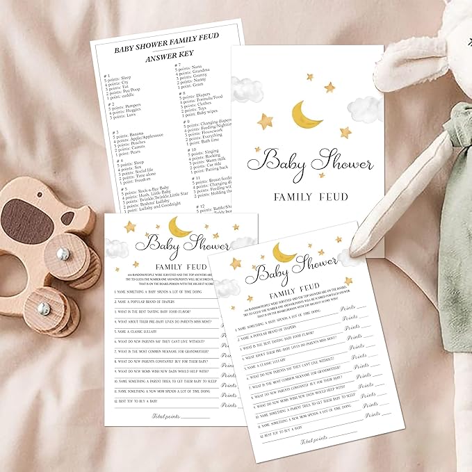 Family Feud Baby Shower Game - Pack of 30 Cards, Answer Key, Boy & Girl Themed Decorations & Supplies