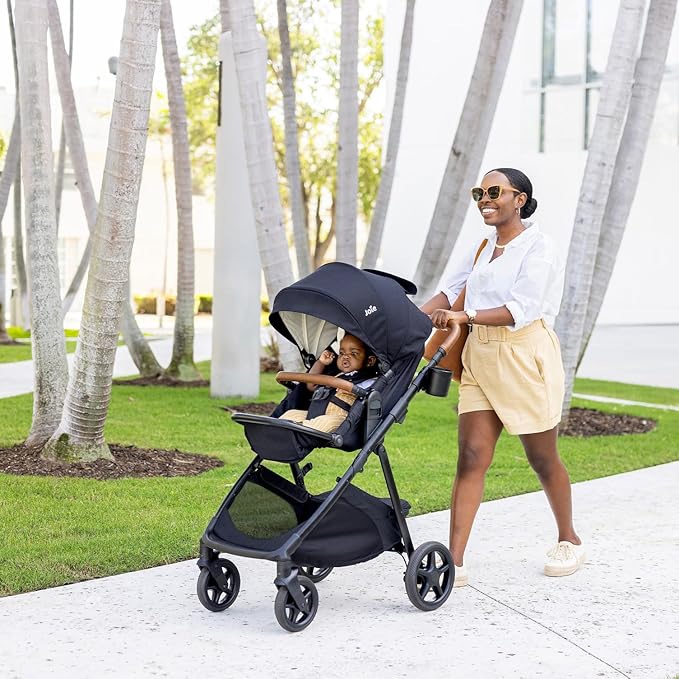 Joie Ginger 4-in-1 Convertible Pramette and Stroller with A Deep Recline, Height Adjustable seat, All-Terrain Wheels, Extra Storage – for Newborns and Toddlers (Shale Dark)