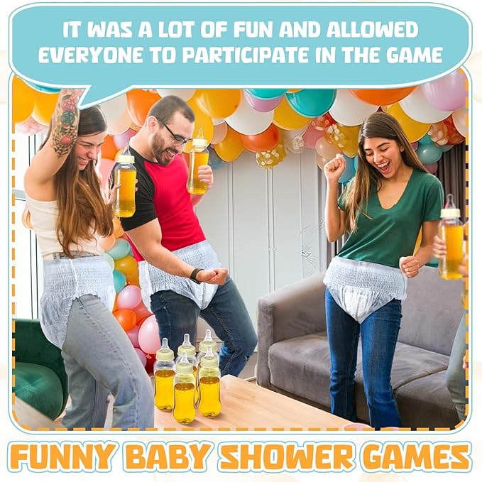 Hushee 12 Sets Funny Plastic Bottle Chug Baby Shower Games Diaper Baby Shower Game Gender Reveal Race Gifts Decoration for Adults Boys Girls (White)