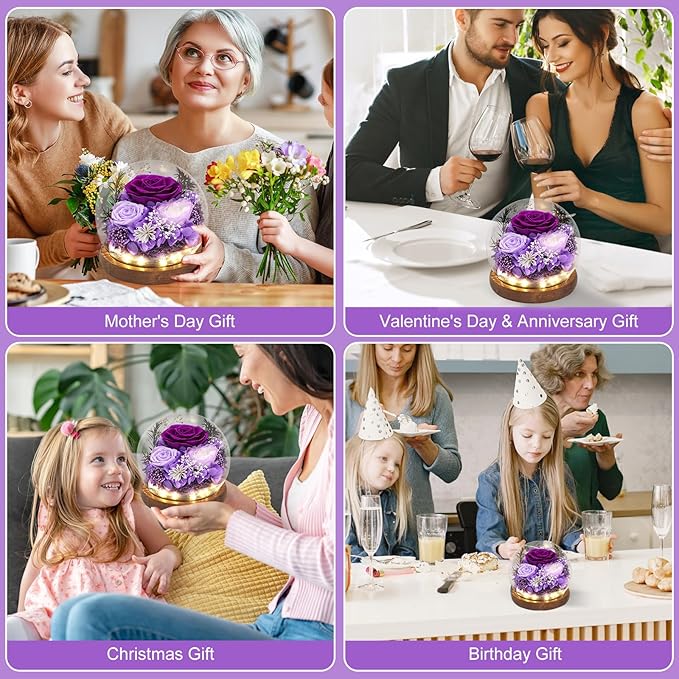 Lujechii Forever Flowers,Flowers for Delivery Prime.Birthday Gifts for Women,Moms, Lovers, Friends, Anniversaries, Preserved Flowers Unique Flower Gifts, Graduation Flower Bouquets(Purple)