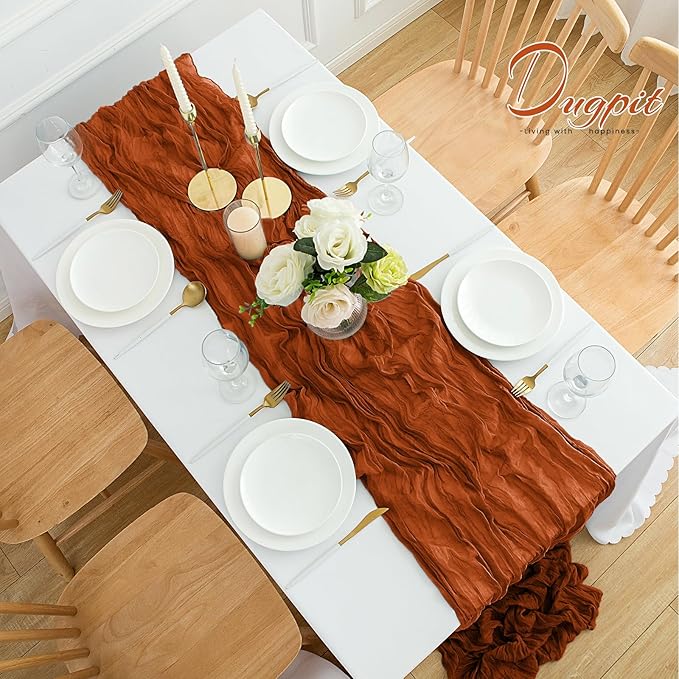 12Pack Terracotta Table Runner 10FT Cheesecloth Table Runner 35x120inch Cheese Cloth Table Runners Rustic Boho Gauze Fall Table Runners for Party Wedding Birthday Dining Bridal Baby Shower Decor