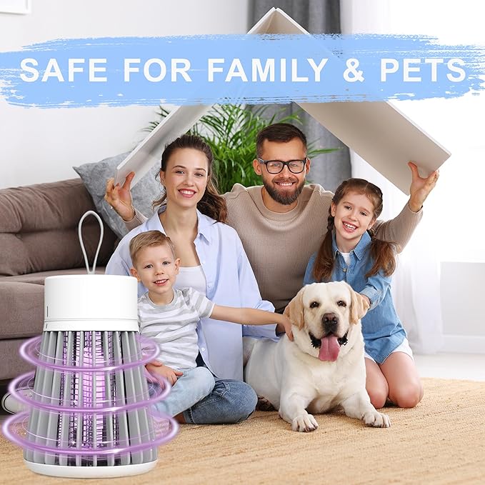 Bug Zapper Indoor Outdoor – Rechargeable Mosquito Zapper and Fly Zapper with UV Light, Portable Insect Killer Trap with Safety Grid, USB Powered for Camping, Home, Garden, Picnic
