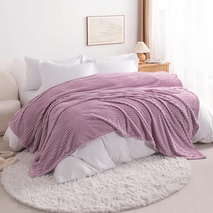 NTBAY Plush Flannel Oversized Baby Blanket, 50X60 Inches Soft and Warm Toddler Blanket with Striped Texture Nursery Bed Blanket for Stroller, Crib, Travel, Baby Gift, 50"x60", Light Purple