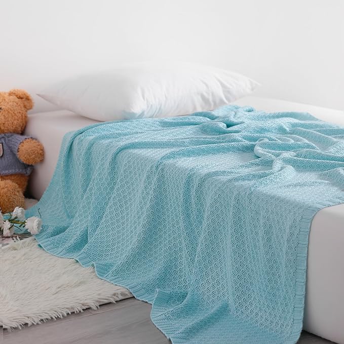 NTBAY Cable Knit Cooling Toddler Blanket, Soft and Breathable Baby Blanket 30x40 Inches Made from Rayon Derived from Bamboo for Crib, Stroller, Nursery, Blue