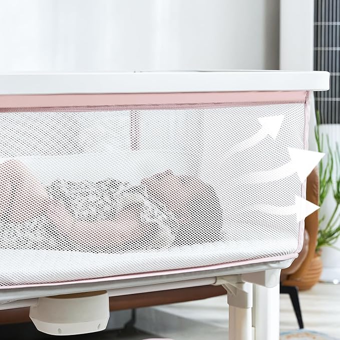 Electric Bassinet Baby Cradle 3 Rocking Motion, 3 in 1 Baby Bassinets for Newborn with 5 Heights Adjustable, Girl/boy Automatic Rolling Bedside Sleeper, Pink