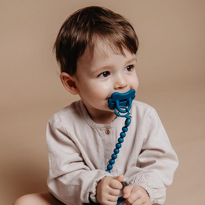 Suavinex Color Essence Silicone Baby Pacifier Clip, Single Piece 100% Soft Silicone Chain, Baby Accessories and Essentials, Designed in Spain, Blue