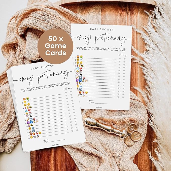 Baby Shower Emoji Pictionary Game, Baby Shower Games for Boy or Girl, 50 Cards, Minimalist