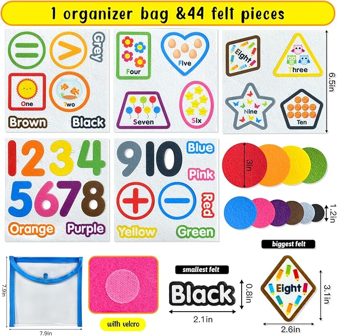 PENGFULL Felt Learning Numbers,44 Felt Flannel Board Pieces,Math Addition and Subtraction Colors Learning for Kindergarten,Preschool,Toddlers